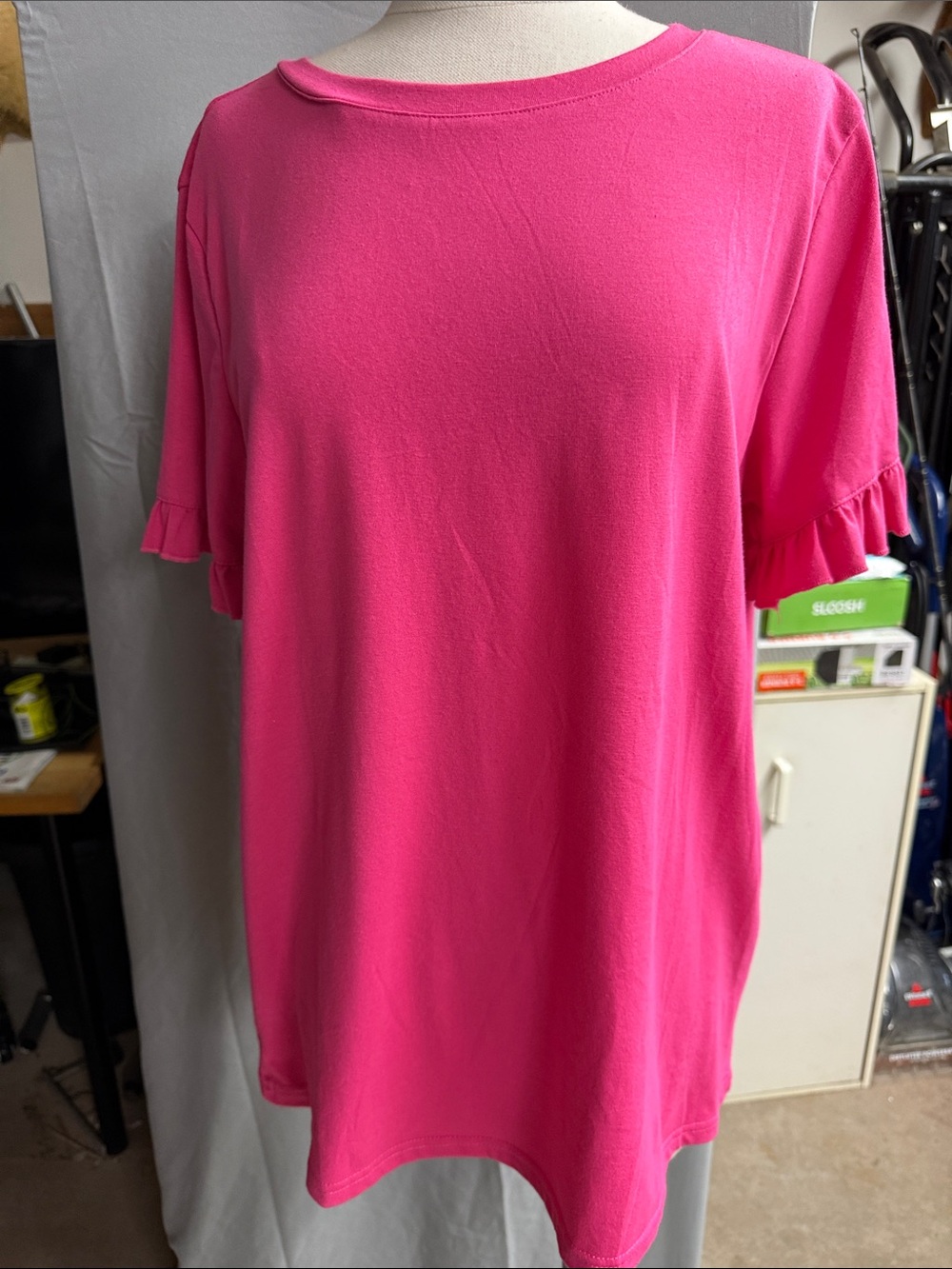 Women’s Bright Pink Ruffle Sleeve Tee